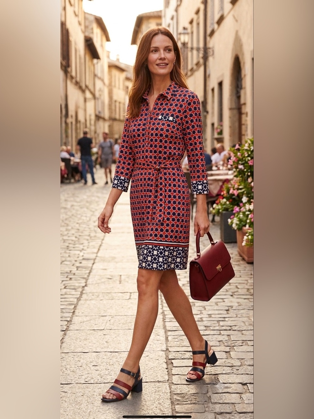 Donna Morgan EUC Geometric 
Print Shirt Waist Dress - Tie belt
Poly blend Sz 10